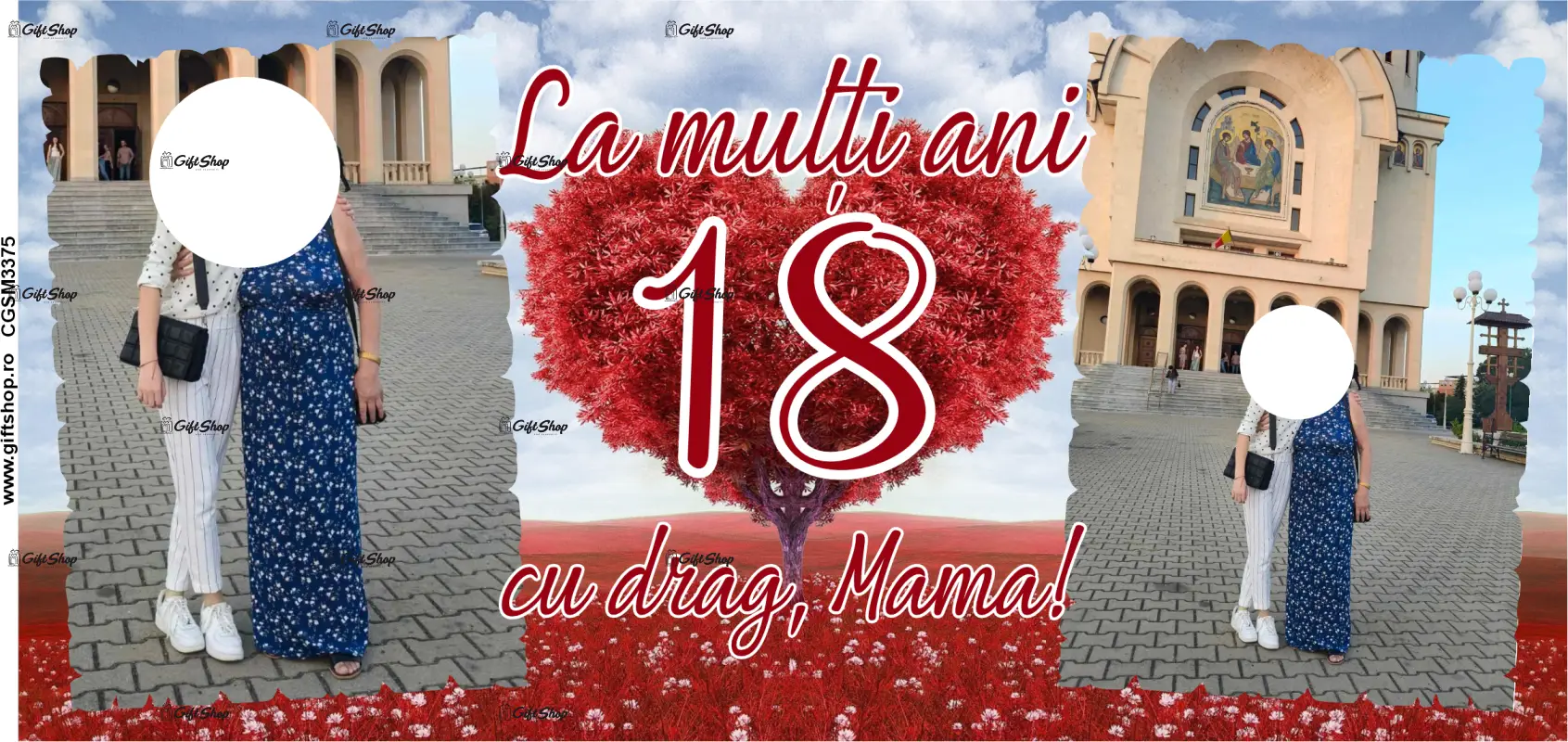 La multi ani 18 cu drag mama, cana din ceramica, 330ml, personalizata cu 2 poze si text model 3375